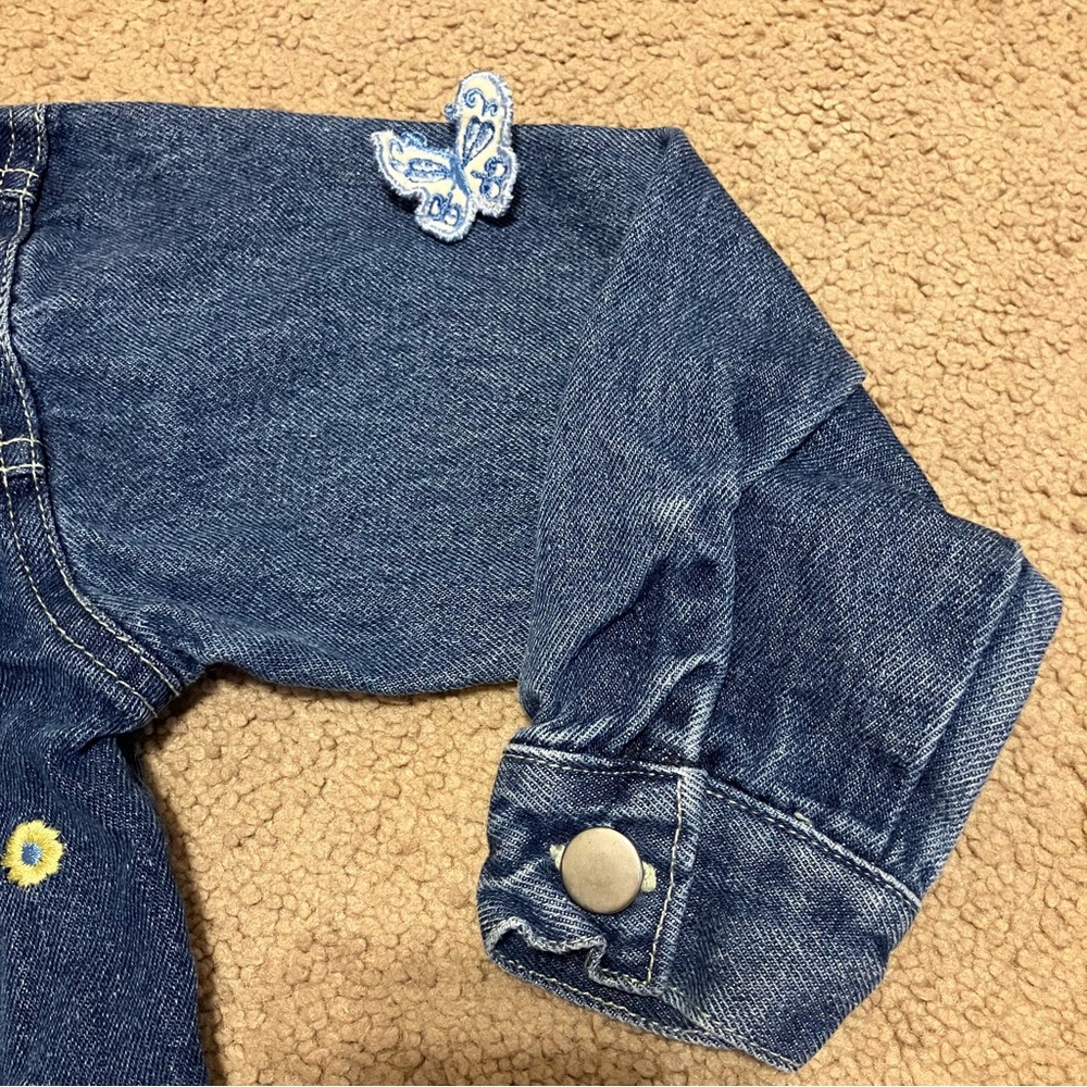 Kids Play Jean Jacket w/ Floral appliqué detail & Velvet trim Girl’s Sz 4T - Picture 4 of 10